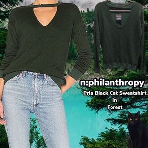 NWT $171 n:PHILANTHROPY | Pria | Black Cat | Sweatshirt in Forest Green